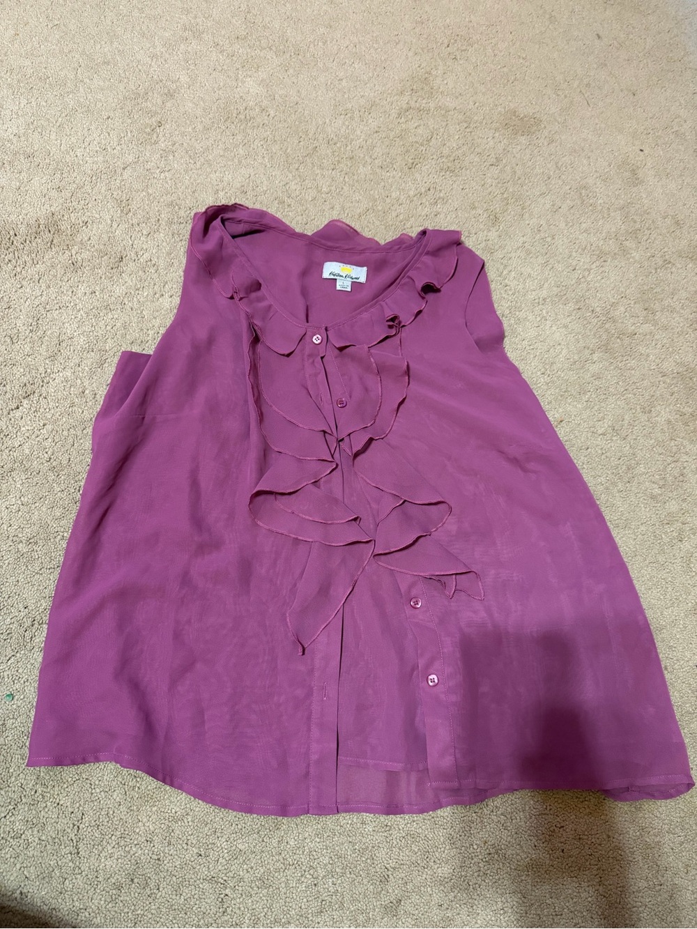 Kathleen Kirkwood Sleeveless Ruffle Button-Front Top in Magenta Purple